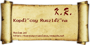 Kopácsy Ruszlána névjegykártya